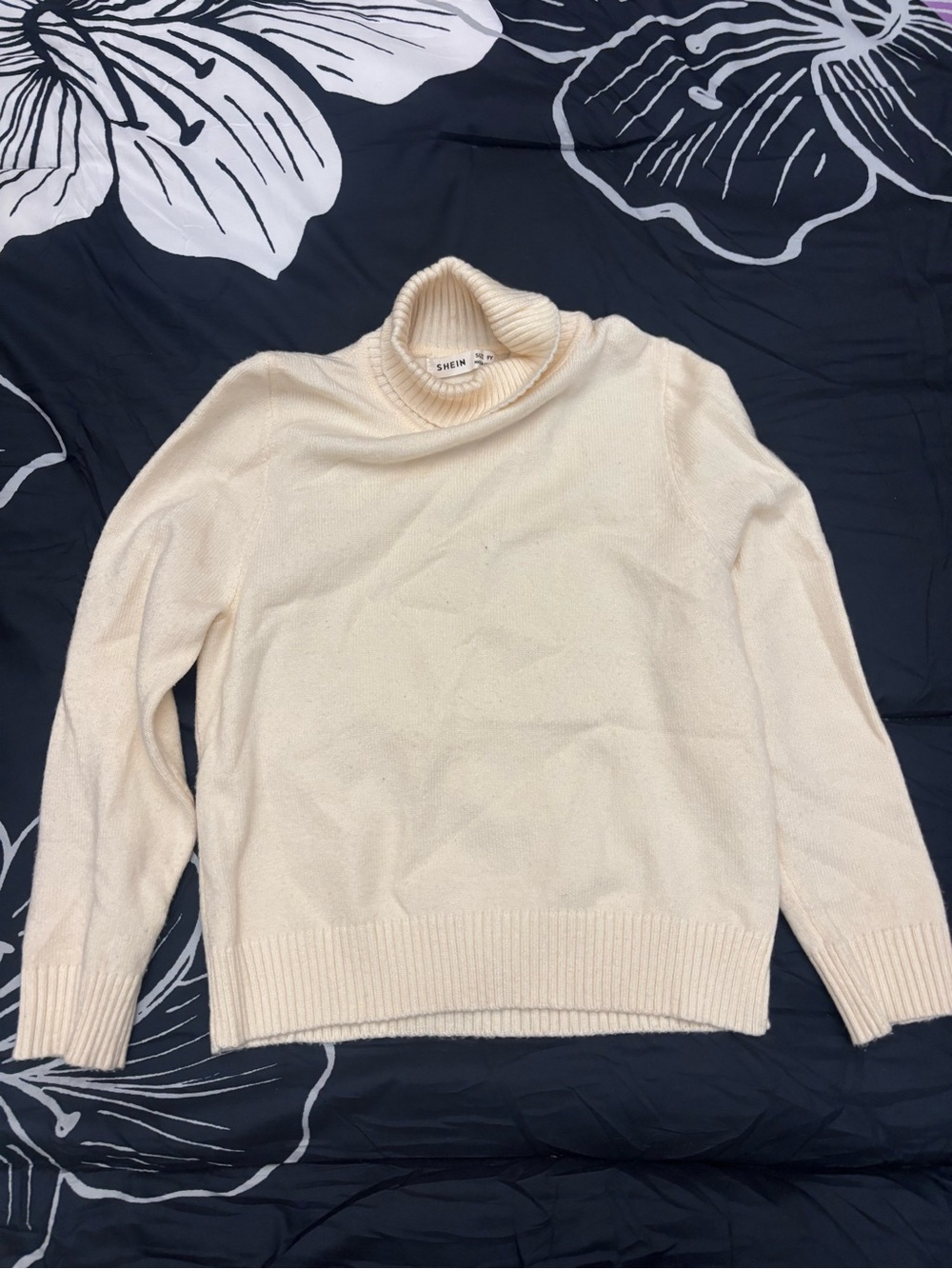 SHEIN Cream Cowl Neck Knit Sweater